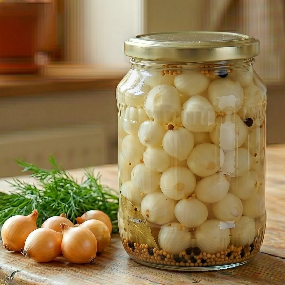 Zavařené cibuli ve sklenici